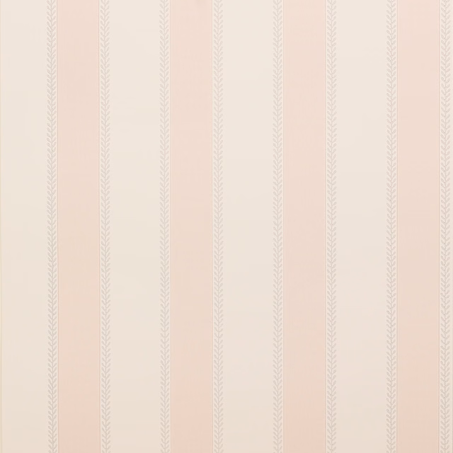 Pale old pink wallpaper with fine vertical stripes and delicate leafy sprigs
