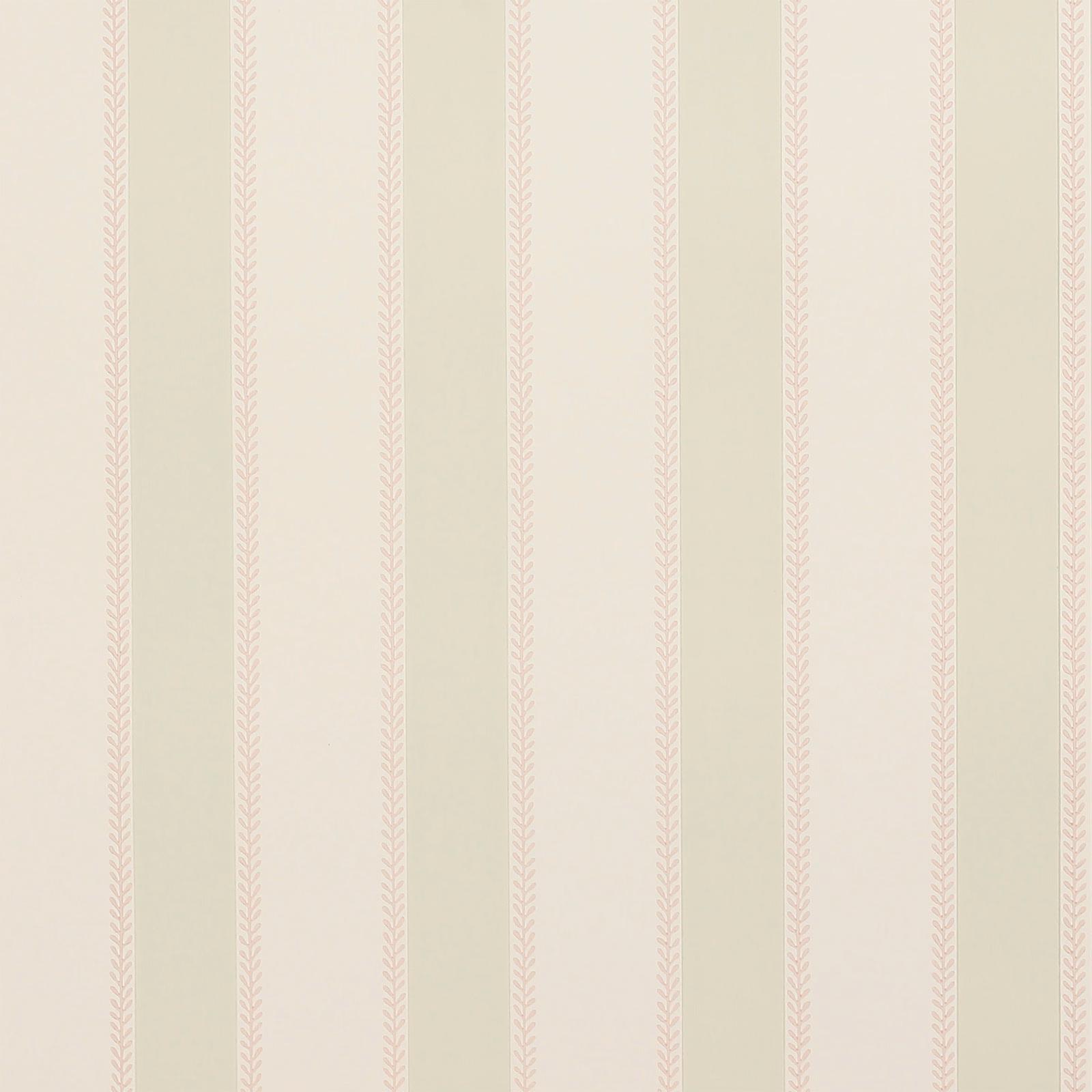 Ivory wallpaper with delicate blush pink and sage green vertical leaf stripes