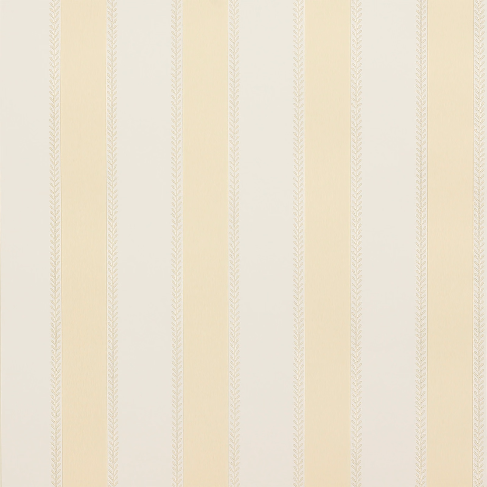 Pale ivory-yellow wallpaper with fine vertical stripes and tiny leafy chevrons