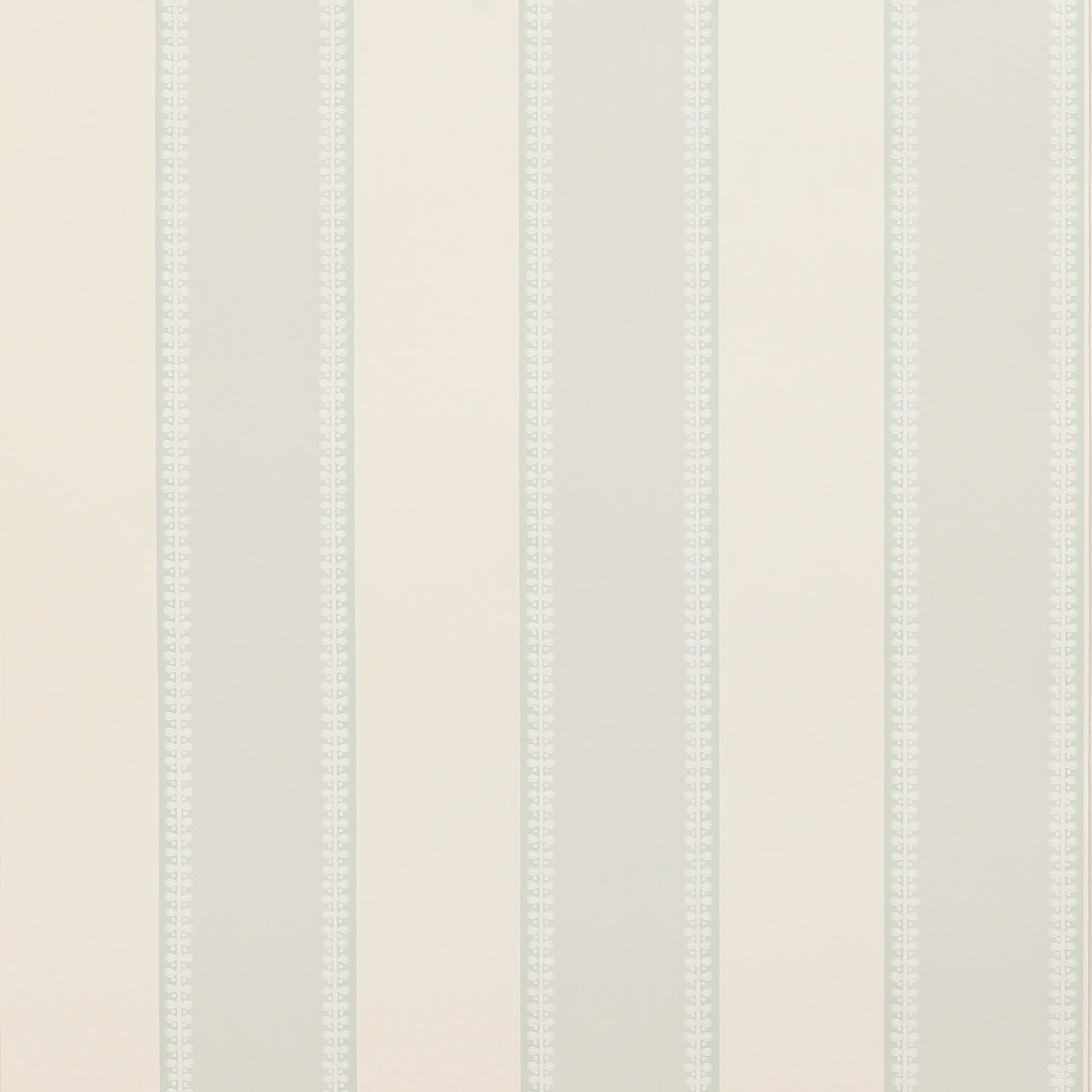 Pale aqua wallpaper with ivory ground and narrow white geometric stripe details