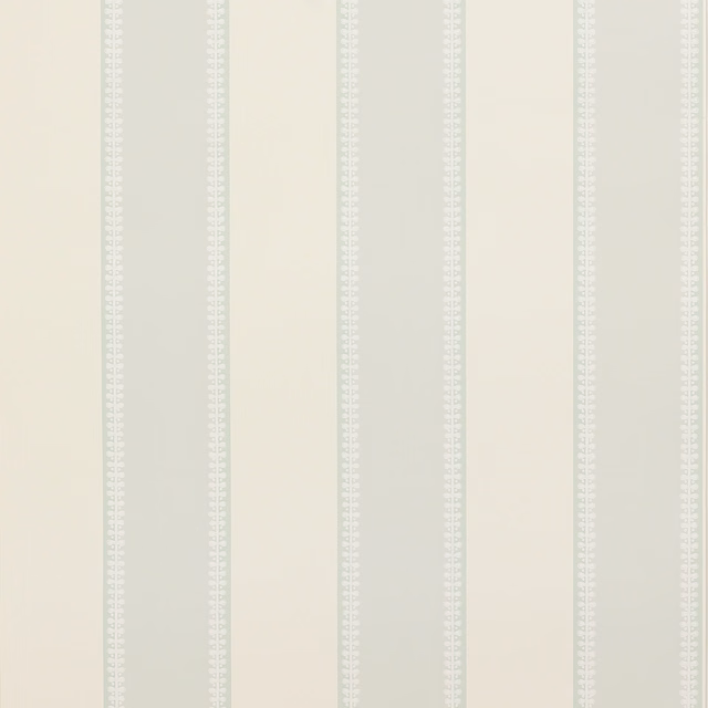 Pale aqua wallpaper with ivory ground and narrow white geometric stripe details