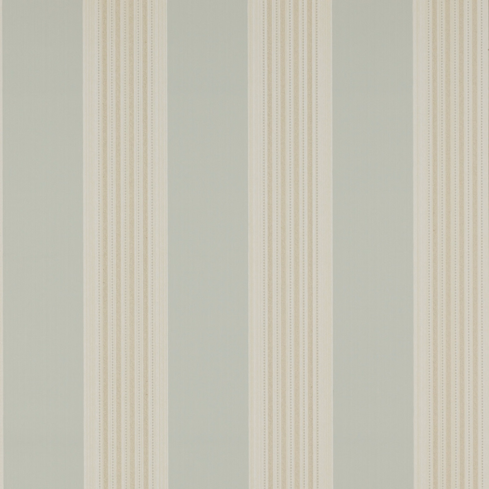 Pale aqua wallpaper with narrow beige vertical stripes and fine dotted lines