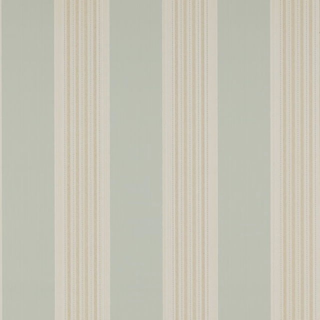 Pale aqua wallpaper with narrow beige vertical stripes and fine dotted lines