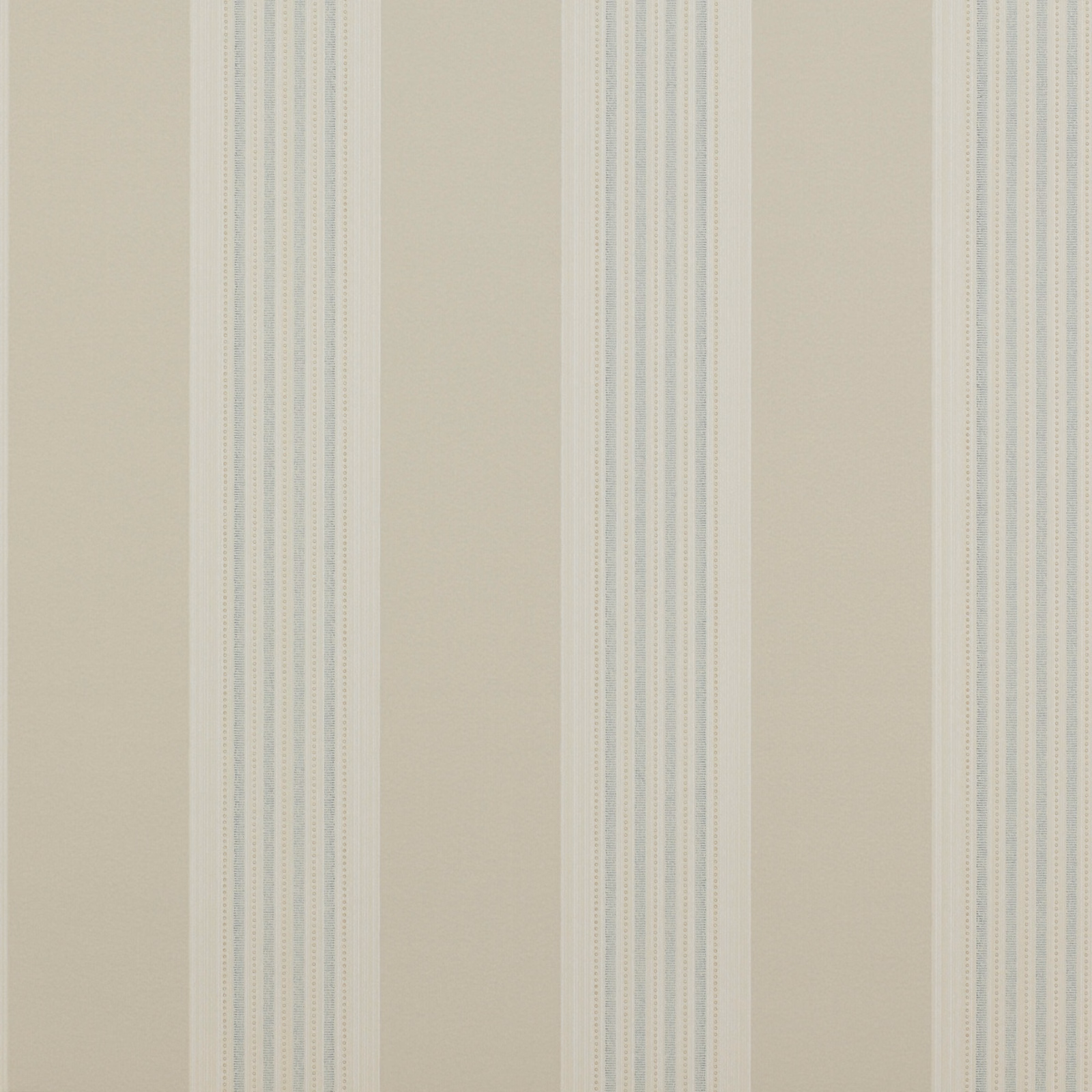 Warm beige wallpaper with delicate pale blue vertical stripes in narrow bands