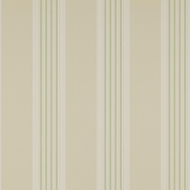 Muted beige wallpaper with sage-green, ivory and dotted vertical stripe bands