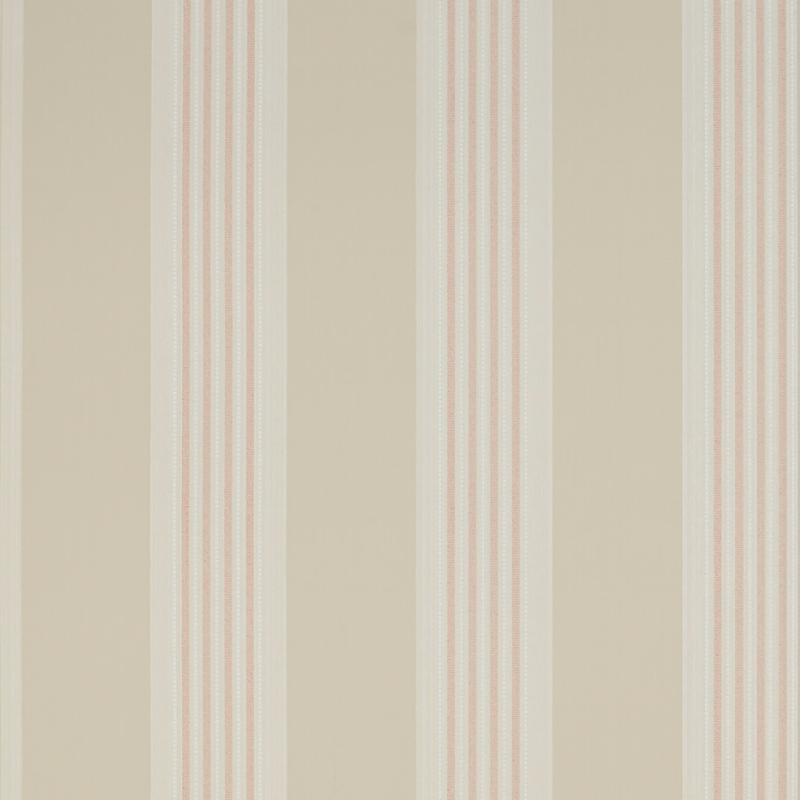 Cream wallpaper with fine blush pink and pale blue-green vertical stripes