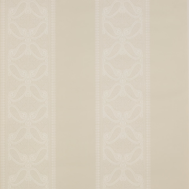 Warm ivory wallpaper with delicate tone-on-tone paisley stripes and plain vertical panels