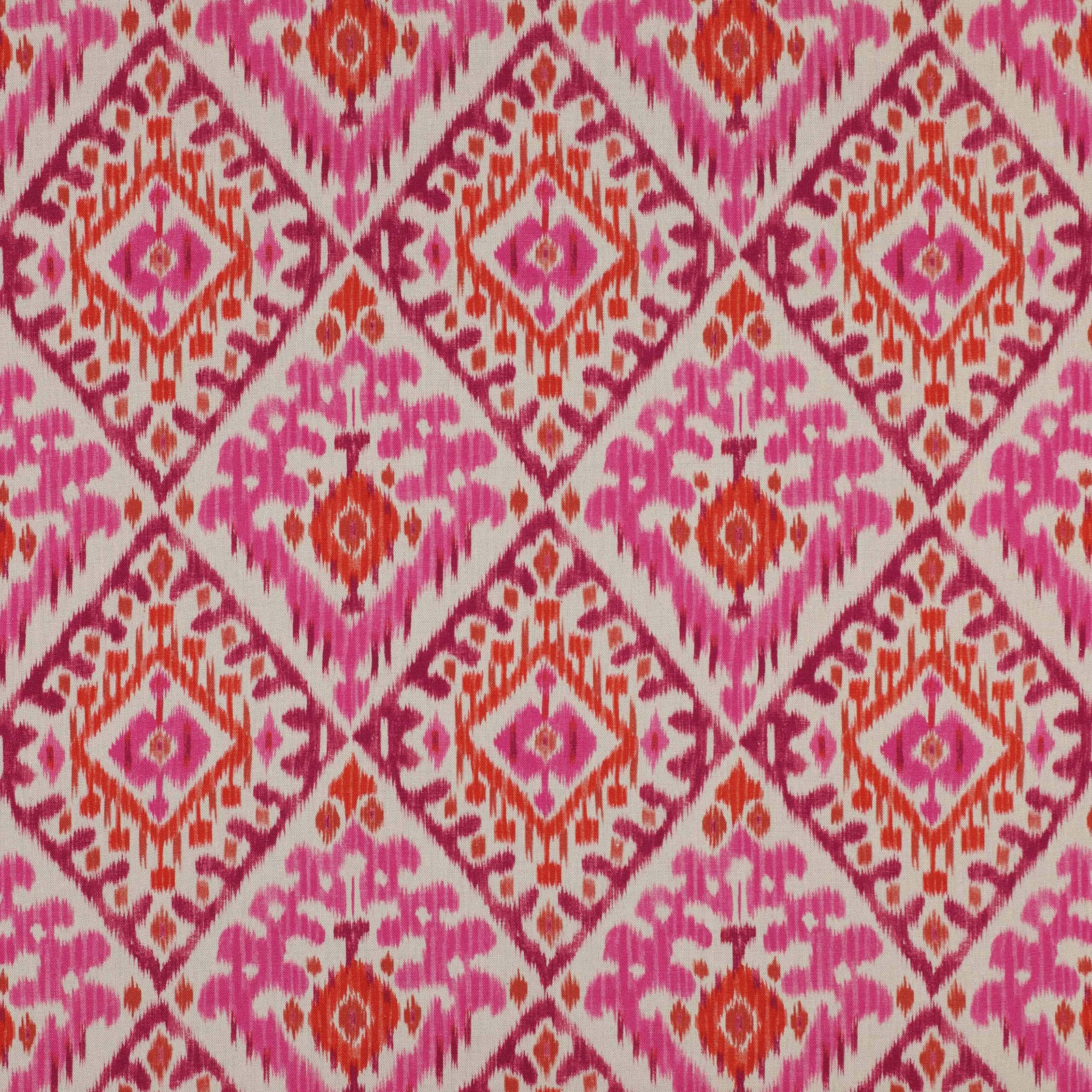 Pink, rose and orange ikat diamond linen swatch with woven texture