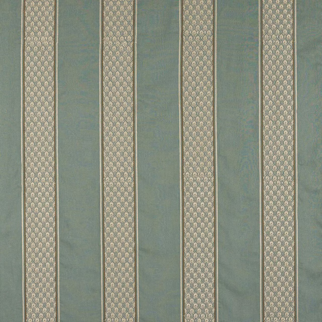 Muted old blue striped fabric with pale decorative vertical bands