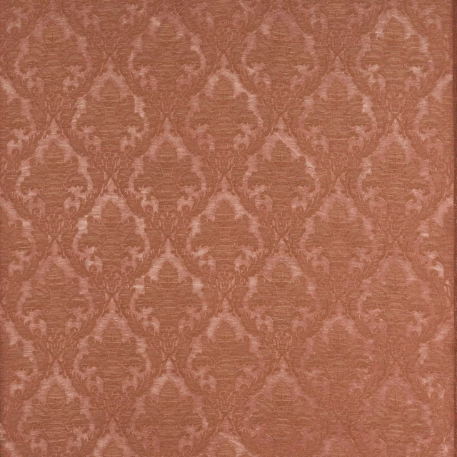 Terracotta-red damask fabric with a softly textured woven surface