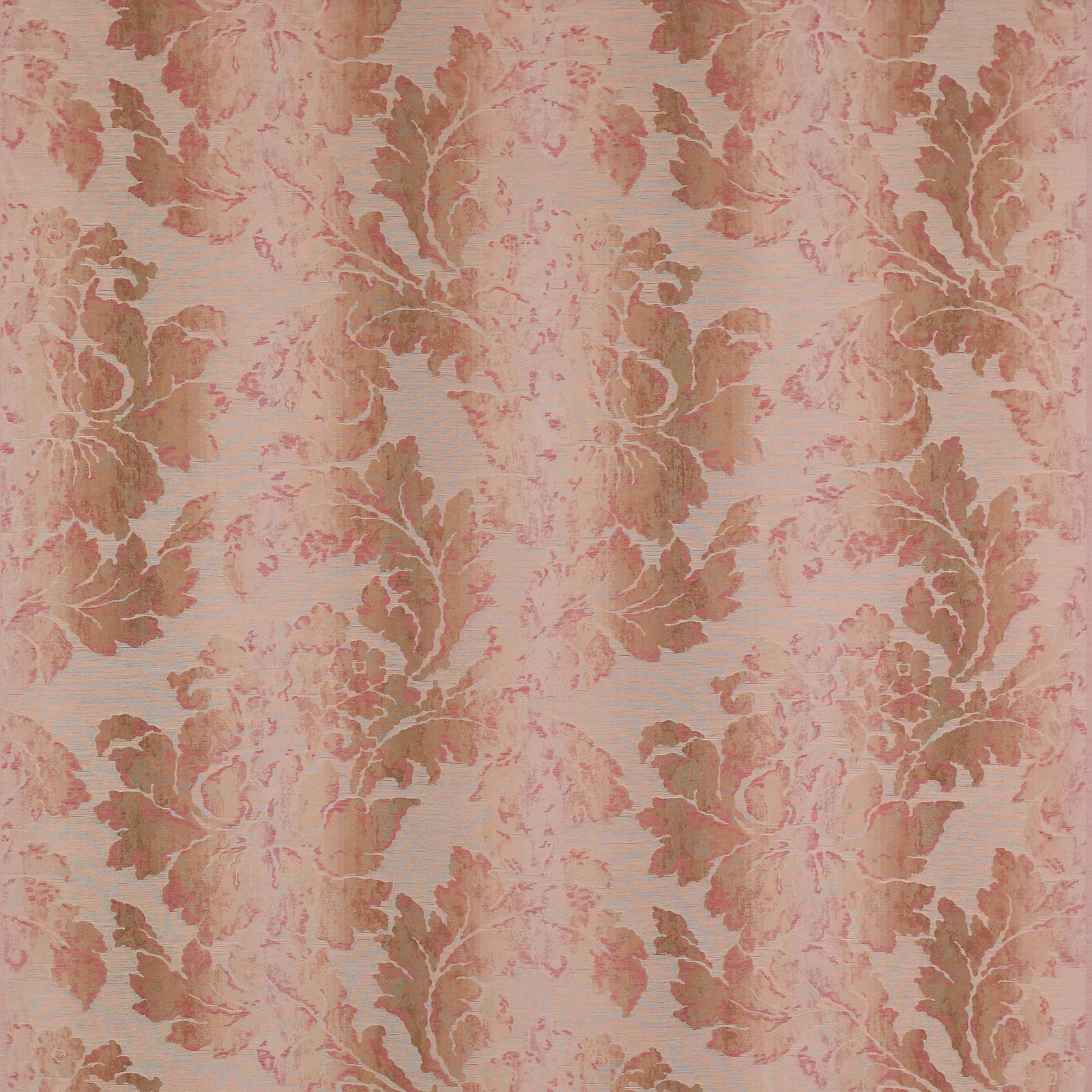 Soft red and gold damask fabric on a pale blush ground