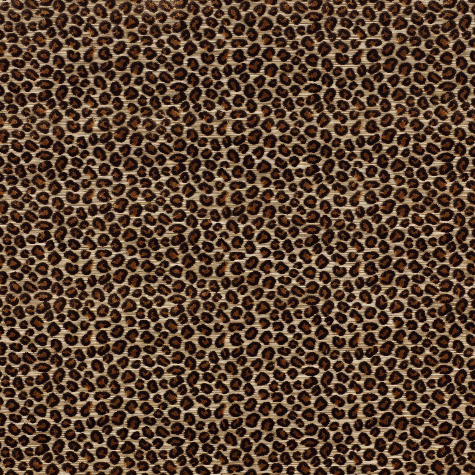 Close-up of a small leopard print in brown and beige woven fabric