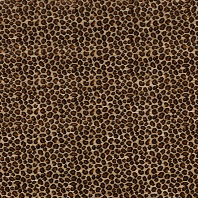 Close-up of a small leopard print in brown and beige woven fabric