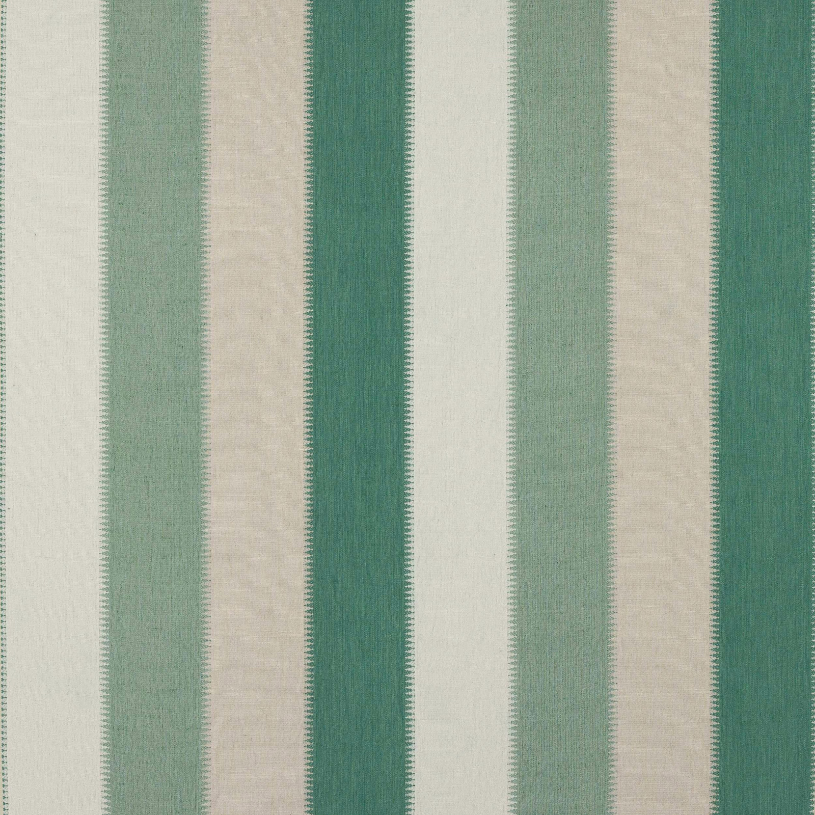Vertical celadon, mint and ivory striped woven fabric swatch