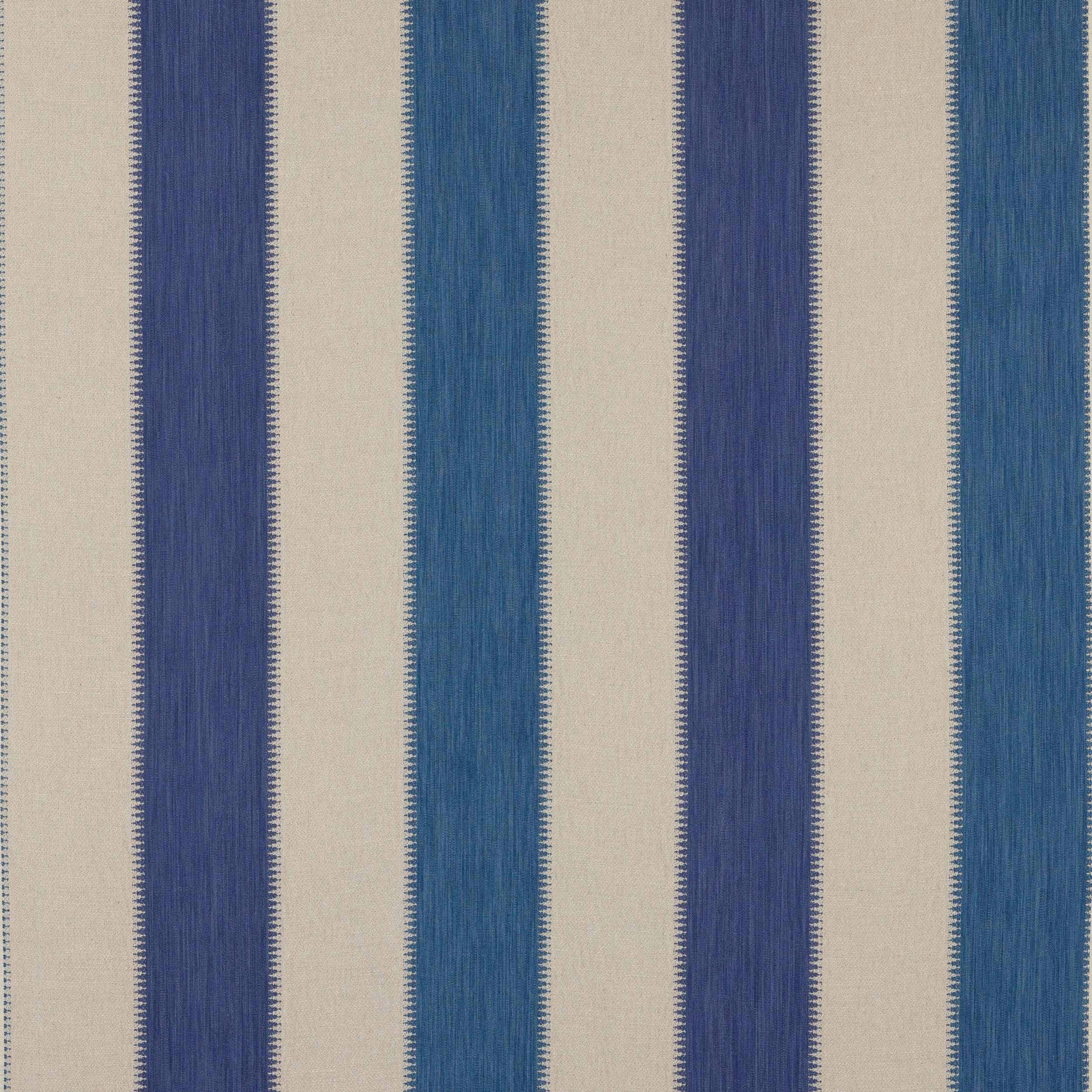 Vertical indigo and teal striped woven fabric on a natural ground