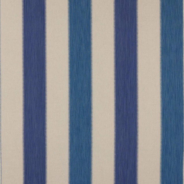 Vertical indigo and teal striped woven fabric on a natural ground