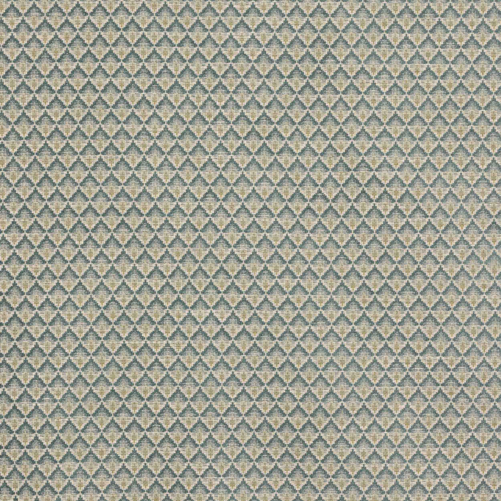 Close-up of small green diamond geometric fabric on a beige ground