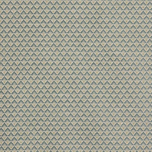 Close-up of small green diamond geometric fabric on a beige ground