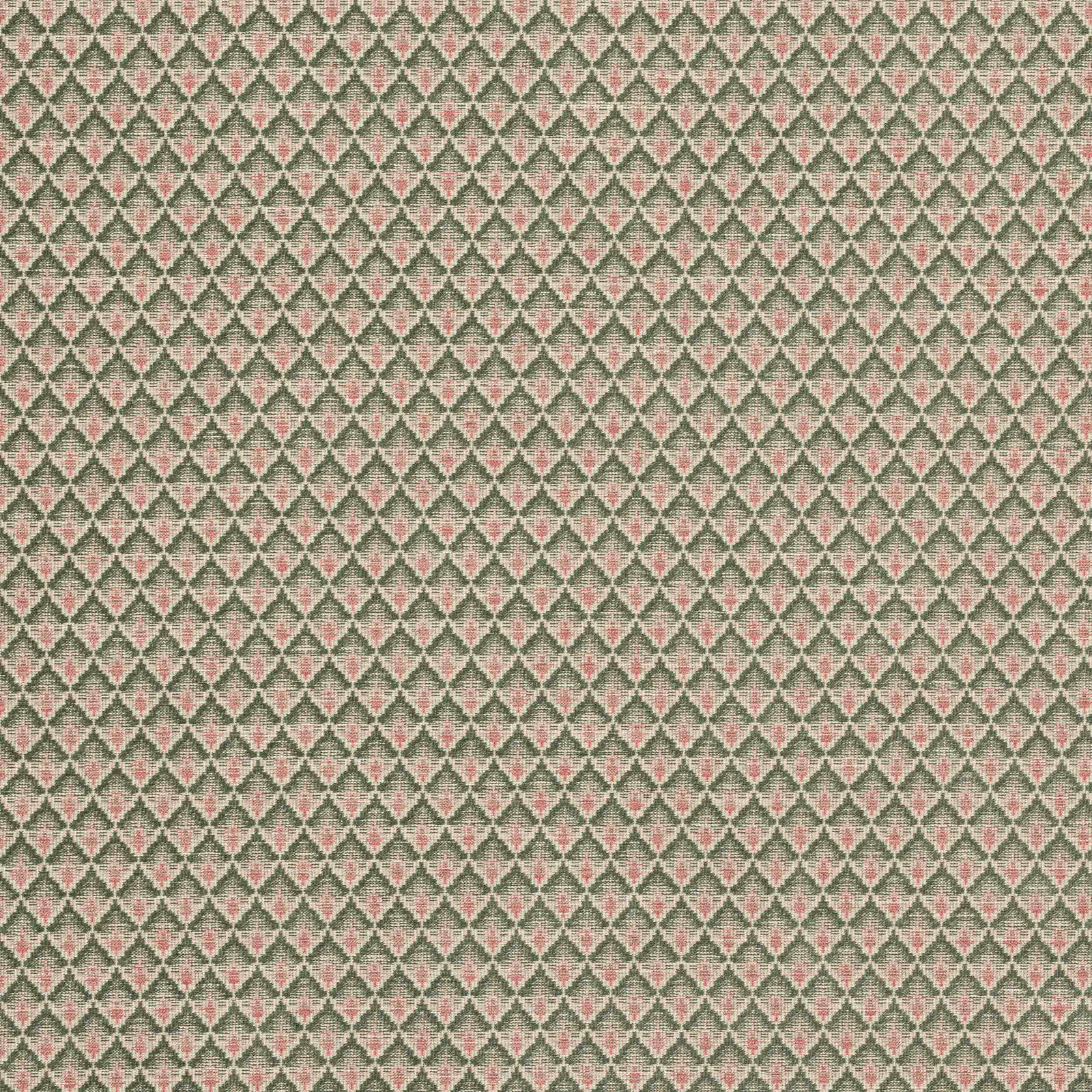 Small diamond geometric fabric in sage green, cream and blush red weave