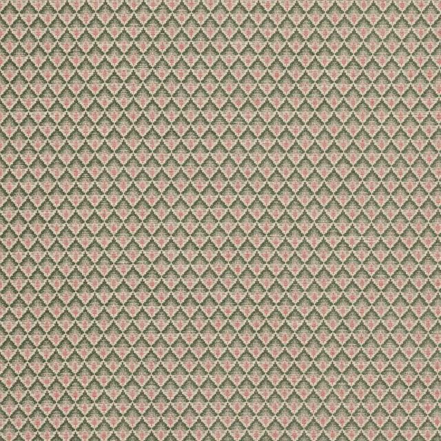 Small diamond geometric fabric in sage green, cream and blush red weave