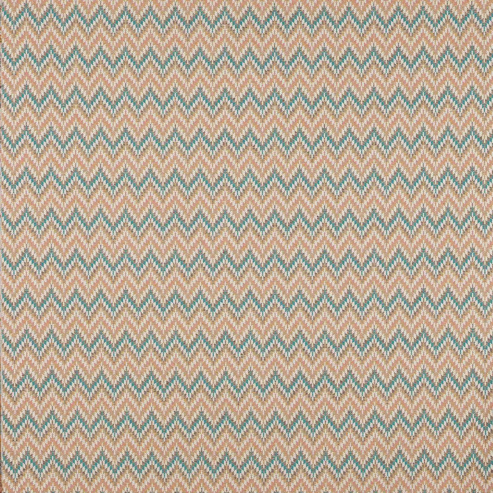 Small chevron check fabric in blush pink, sand and turquoise woven texture