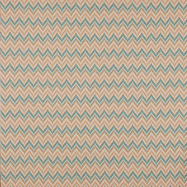 Small chevron check fabric in blush pink, sand and turquoise woven texture