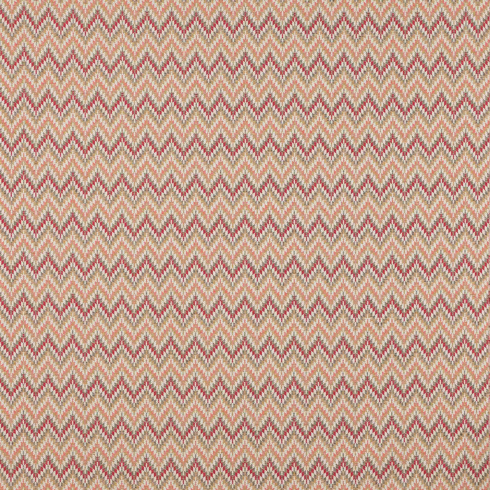 Warm sienna red and beige zigzag woven fabric with a small chevron repeat