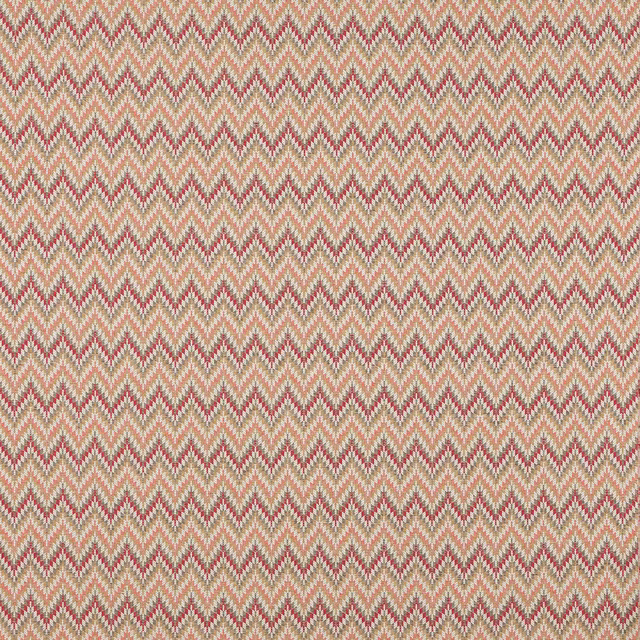 Warm sienna red and beige zigzag woven fabric with a small chevron repeat