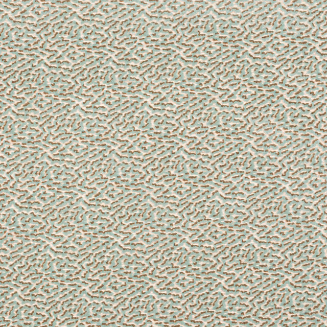 Pale aqua patterned fabric with small tan irregular spots and a soft textured weave