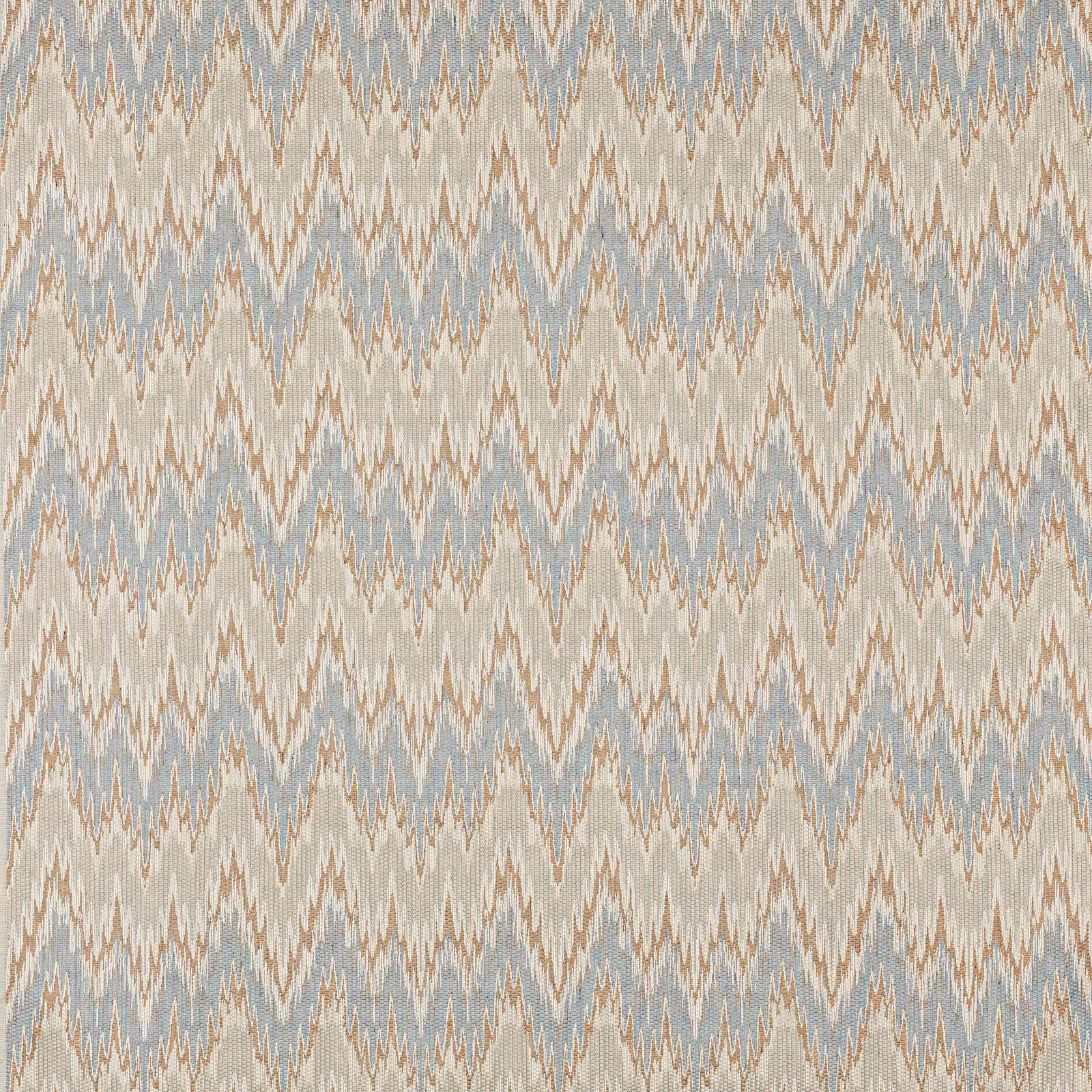 Beige and pale blue zigzag woven fabric with a fine textured surface