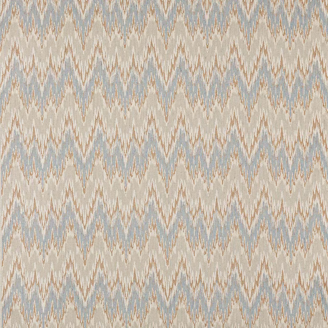 Beige and pale blue zigzag woven fabric with a fine textured surface