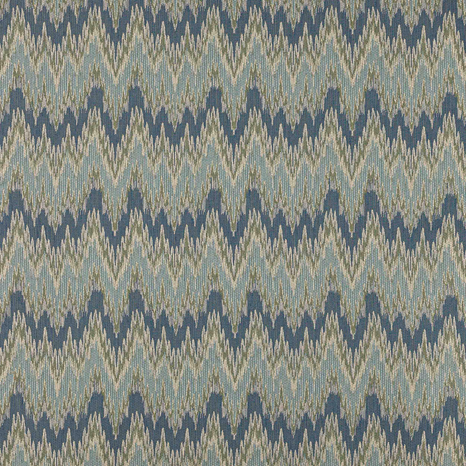 Blue-grey zigzag woven fabric with cream and taupe streaks