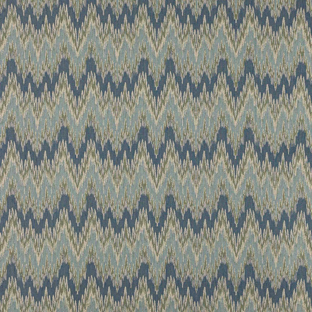 Blue-grey zigzag woven fabric with cream and taupe streaks