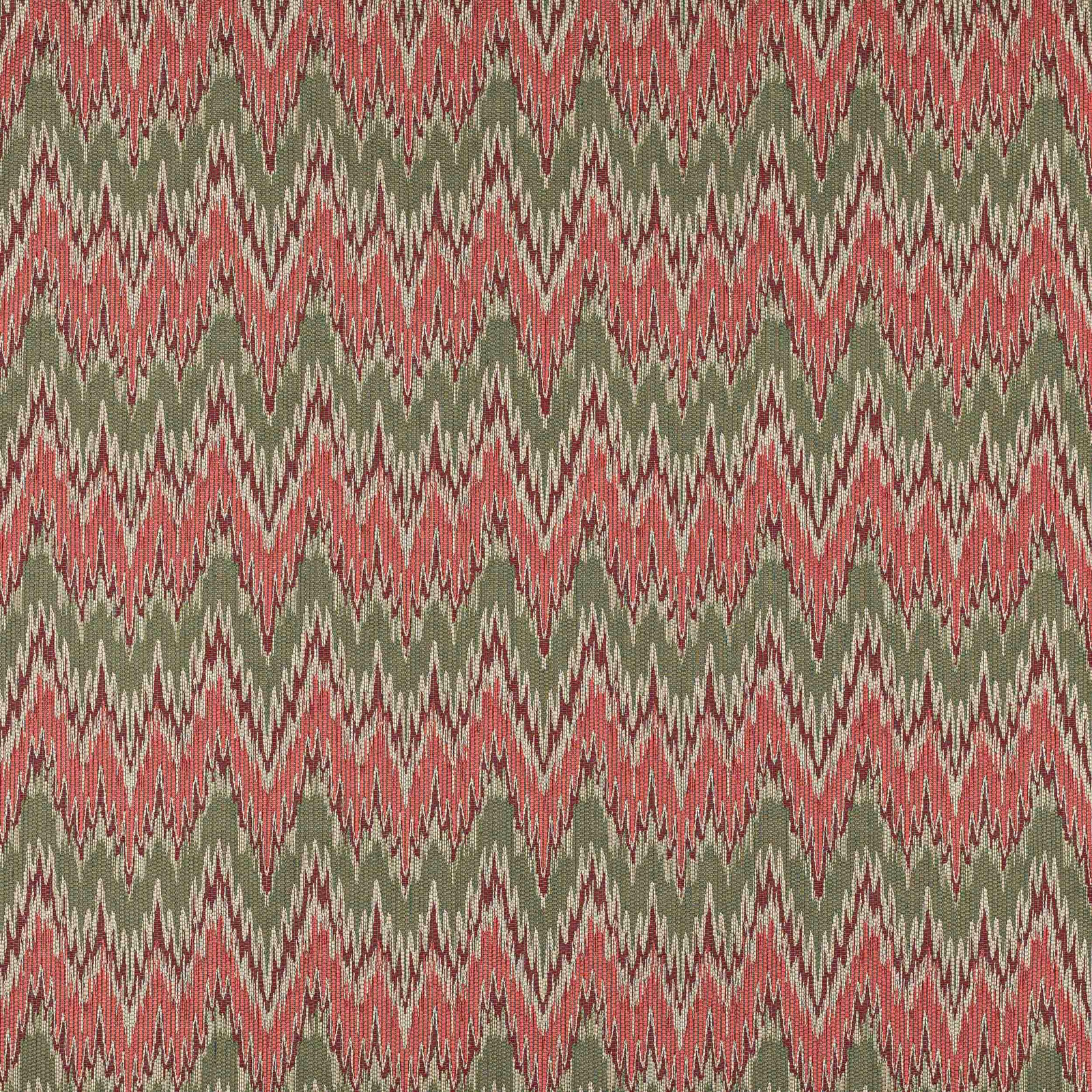 Woven zigzag fabric in muted red, olive green and pale neutral tones