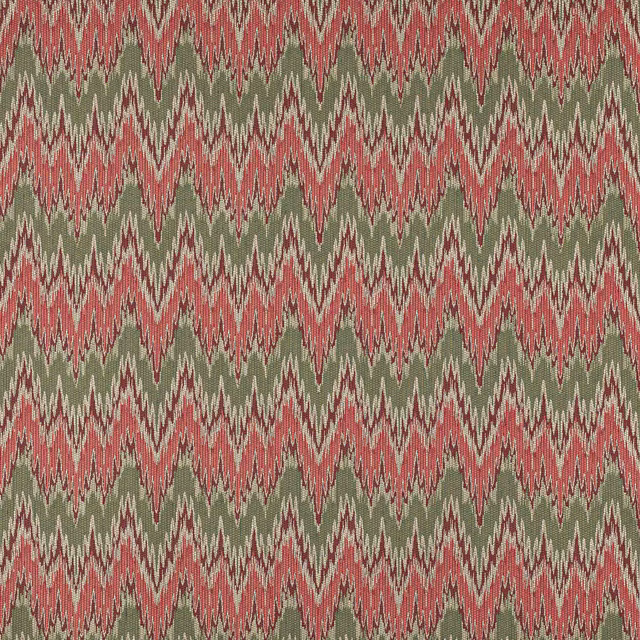 Woven zigzag fabric in muted red, olive green and pale neutral tones