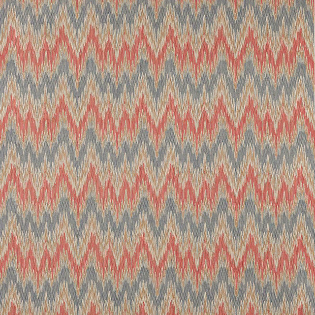 Tomato red and slate zigzag woven fabric with a textured ivory ground
