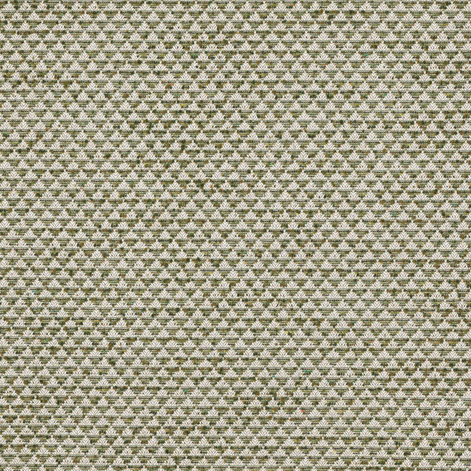 Close-up of a small geometric weave in muted olive green on a pale ground