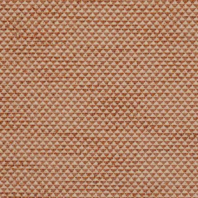 Close-up of a small geometric woven fabric in sienna and cream