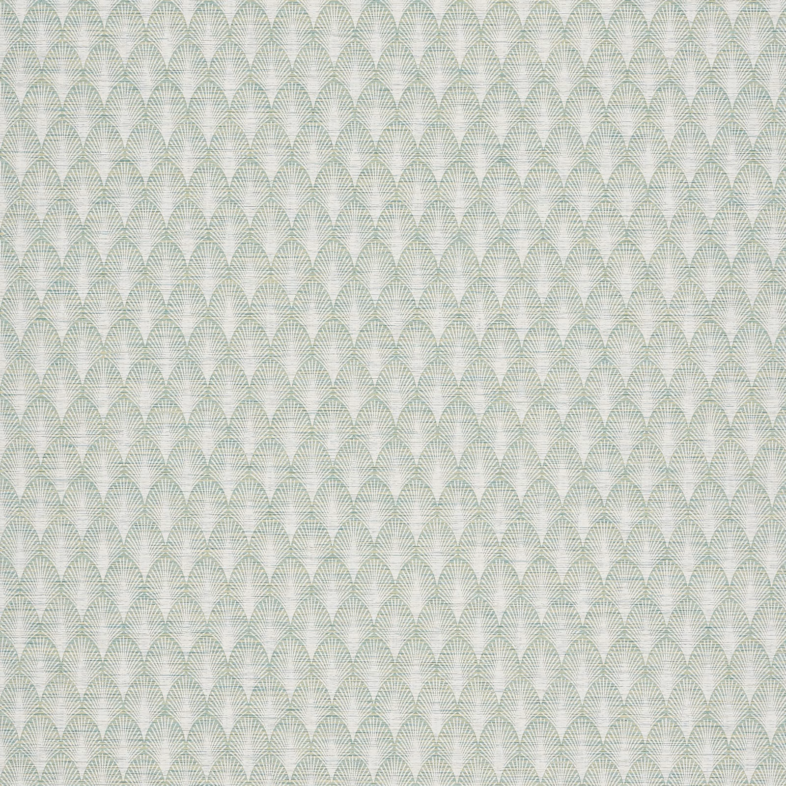 Pale sage green wallpaper with repeating pointed arches and fine crosshatched linework