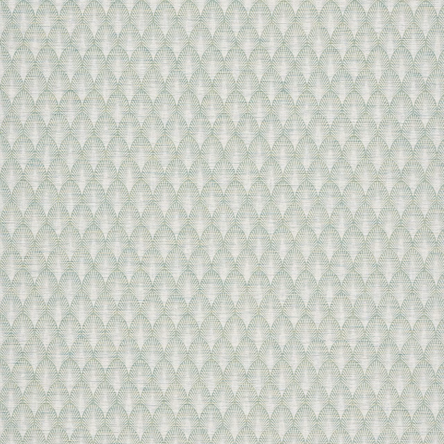 Pale sage green wallpaper with repeating pointed arches and fine crosshatched linework
