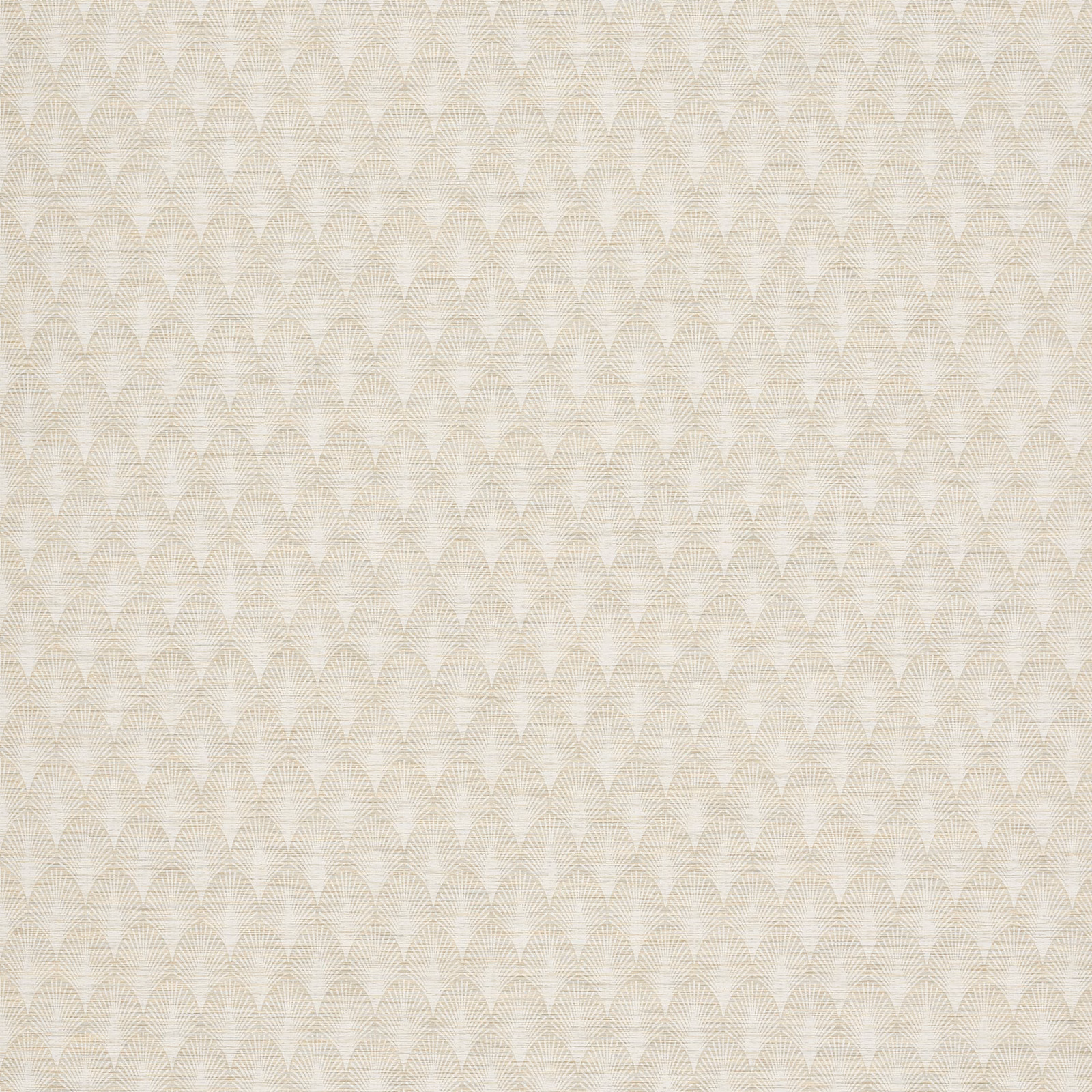 Warm ivory wallpaper with fine beige geometric fan and leaf motifs