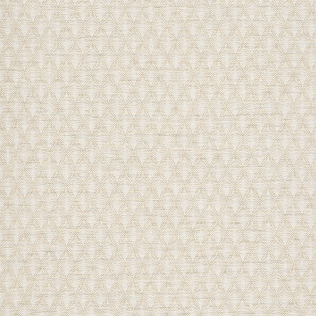 Warm ivory wallpaper with fine beige geometric fan and leaf motifs