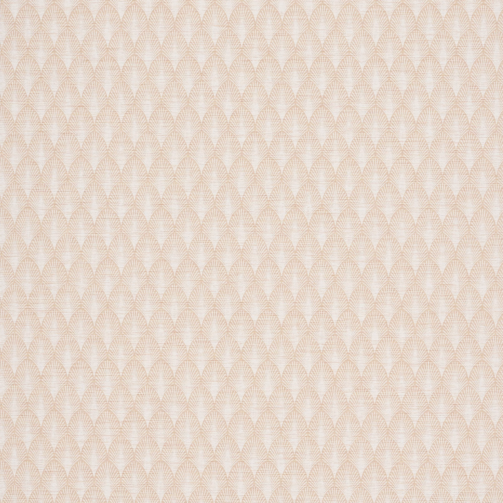 Soft blush pink wallpaper with repeating ivory fan arches and fine linear texture