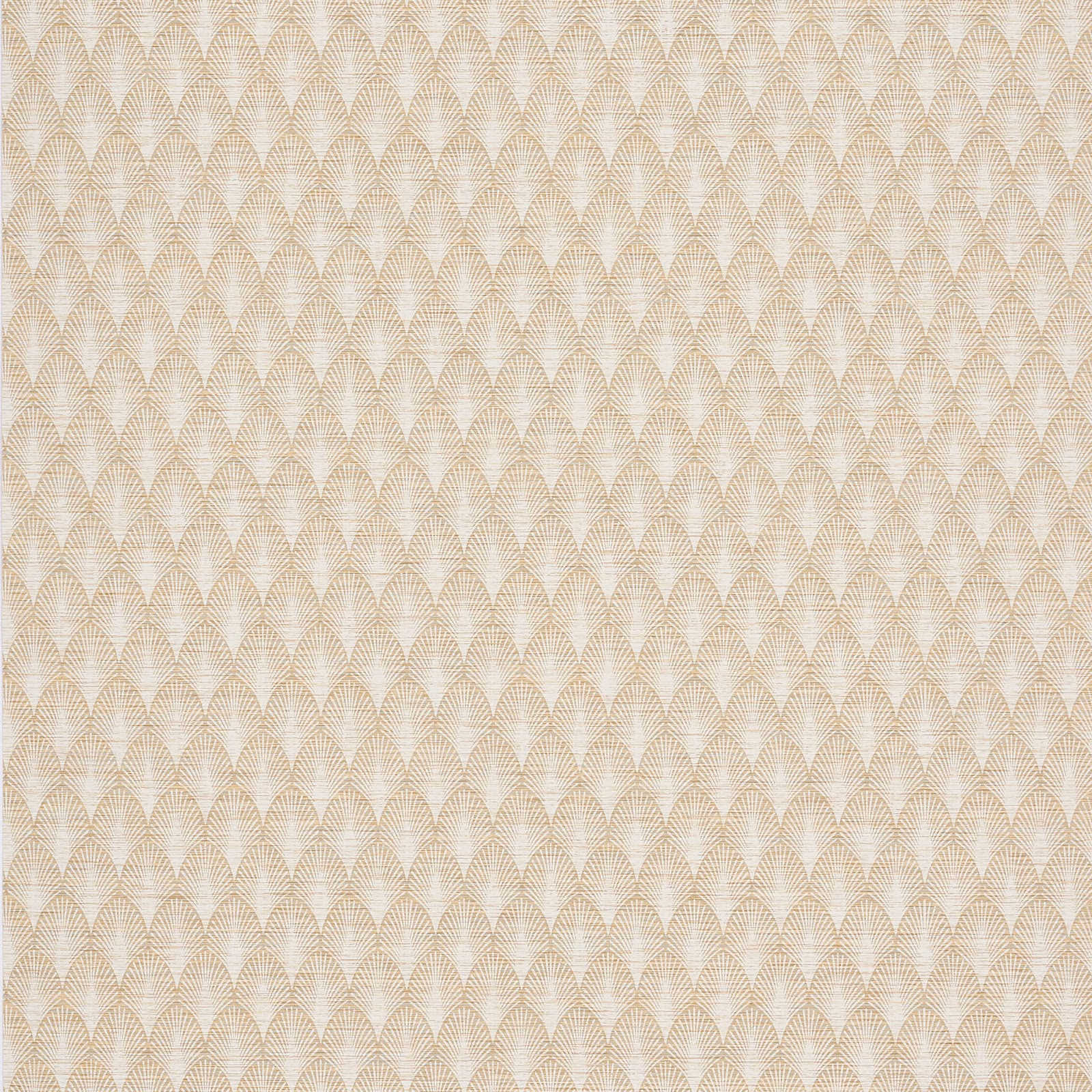 Warm taupe fan and leaf geometric wallpaper on a softly creamy ground