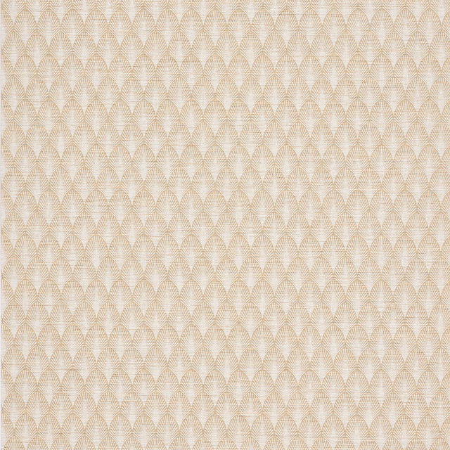 Warm taupe fan and leaf geometric wallpaper on a softly creamy ground