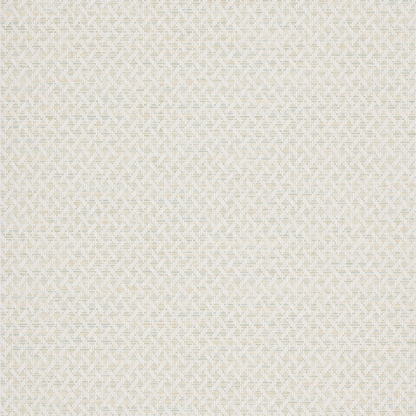 Pale aqua wallpaper with tiny geometric marks on an off-white ground