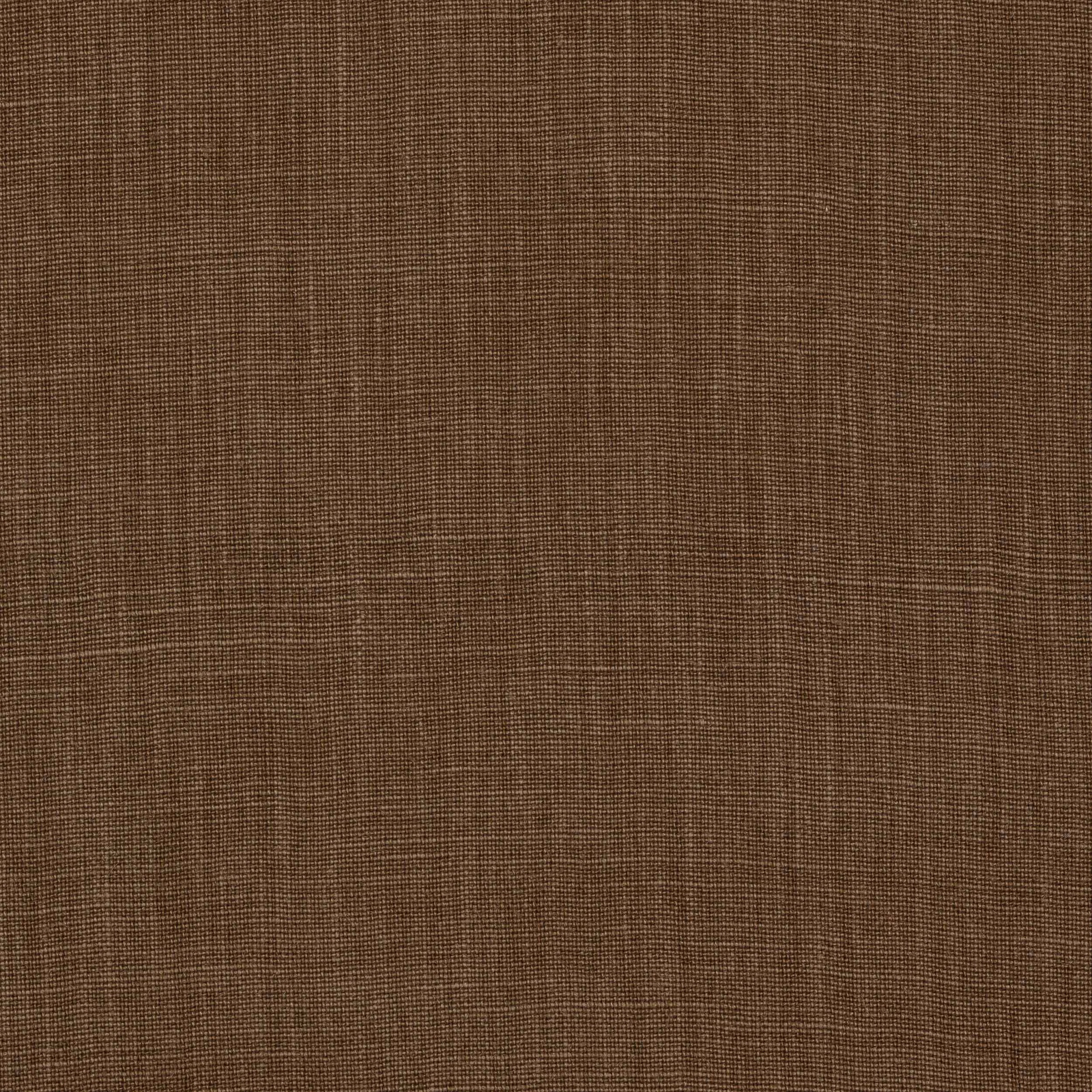 Close-up of warm brown linen fabric with fine plain weave texture