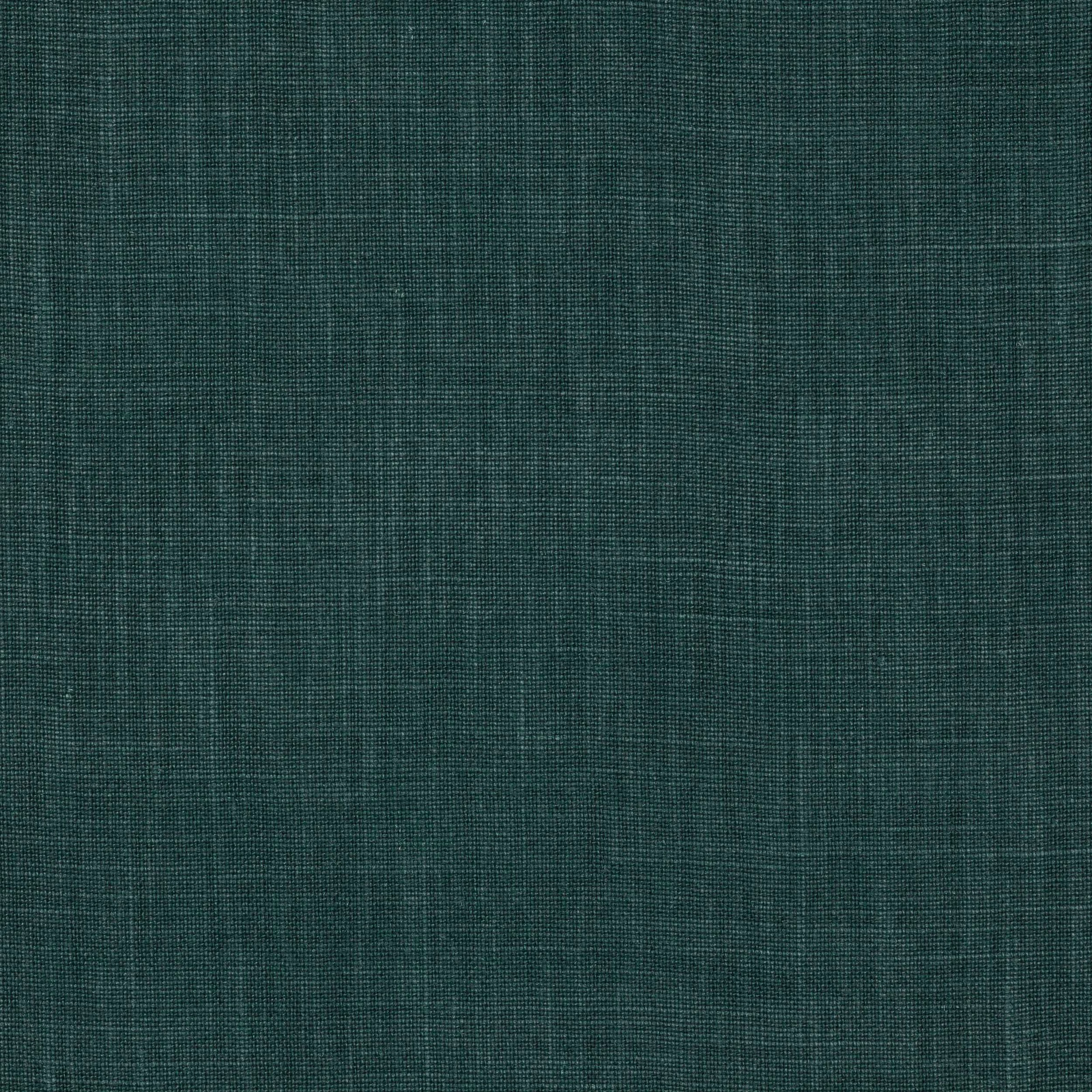 Deep teal green plain-woven linen swatch with subtle slub texture