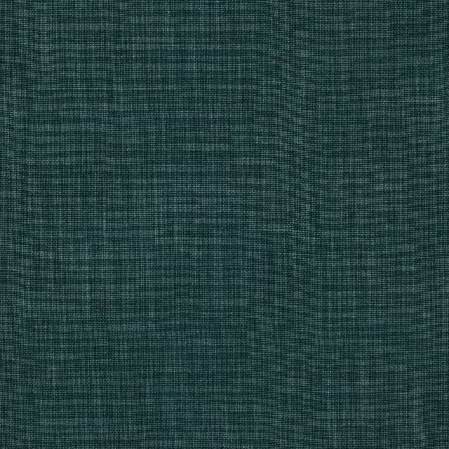 Deep teal green plain-woven linen swatch with subtle slub texture