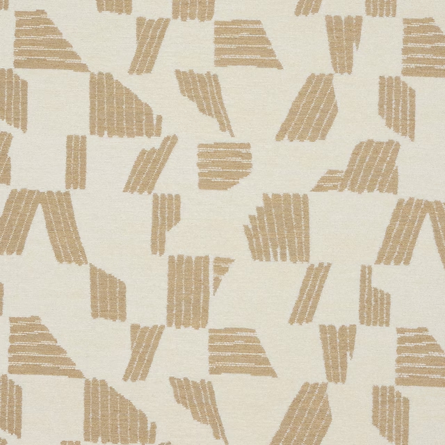 Honey-gold abstract woven motifs on a pale cream fabric ground
